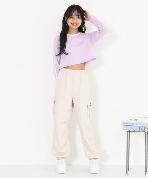 PINKHUNT（ピンクハント）の「PINKHUNT ピンクハント 2ライン ショート丈ロンT 0871K（Tシャツ/カットソー・キッズ・ブラック/パープル/ホワイト・120cm/130cm/140cm/150cm/160cm）」の9枚目の写真