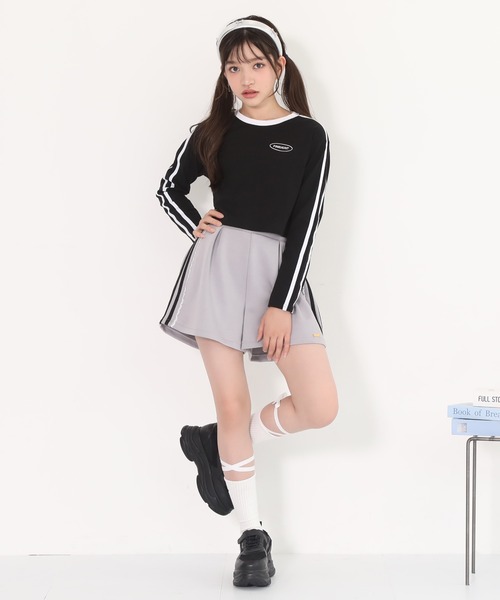 PINKHUNT（ピンクハント）の「PINKHUNT ピンクハント 2ライン ショート丈ロンT 0871K（Tシャツ/カットソー・キッズ・ブラック/パープル/ホワイト・120cm/130cm/140cm/150cm/160cm）」の4枚目の写真