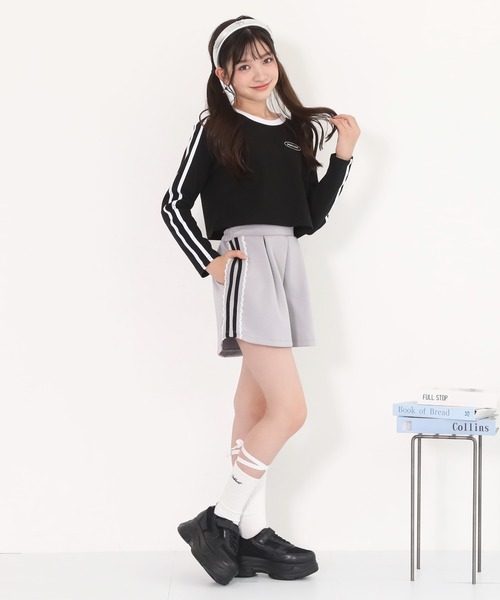 PINKHUNT（ピンクハント）の「PINKHUNT ピンクハント 2ライン ショート丈ロンT 0871K（Tシャツ/カットソー・キッズ・ブラック/パープル/ホワイト・120cm/130cm/140cm/150cm/160cm）」の5枚目の写真