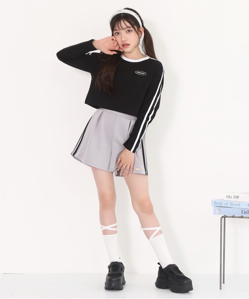 PINKHUNT（ピンクハント）の「PINKHUNT ピンクハント 2ライン ショート丈ロンT 0871K（Tシャツ/カットソー・キッズ・ブラック/パープル/ホワイト・120cm/130cm/140cm/150cm/160cm）」の6枚目の写真