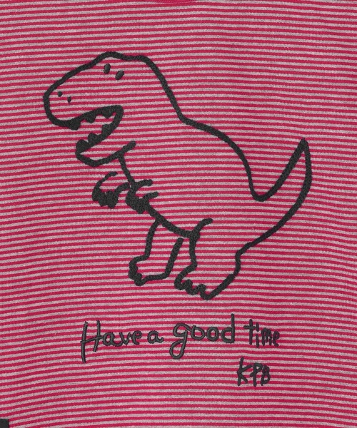 KP BOY（ケーピーボーイ）の「恐竜刺しゅう×エルボーパッチ ミジンボーダー長T（Tシャツ/カットソー・キッズ・ブラック/レッド・80ｃｍ/90cm/100cm/120cm/110cm）」の5枚目の写真