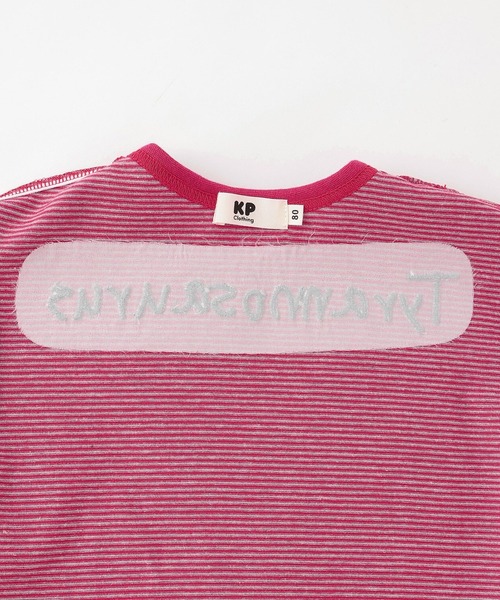 KP BOY（ケーピーボーイ）の「恐竜刺しゅう×エルボーパッチ ミジンボーダー長T（Tシャツ/カットソー・キッズ・ブラック/レッド・80ｃｍ/90cm/100cm/120cm/110cm）」の9枚目の写真