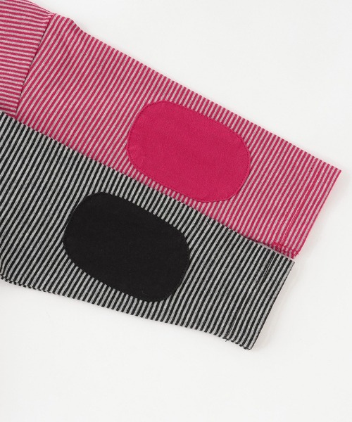 KP BOY（ケーピーボーイ）の「恐竜刺しゅう×エルボーパッチ ミジンボーダー長T（Tシャツ/カットソー・キッズ・ブラック/レッド・80ｃｍ/90cm/100cm/120cm/110cm）」の10枚目の写真