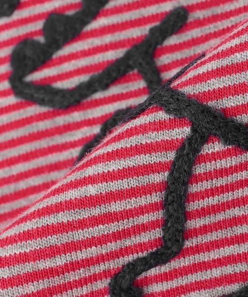 KP BOY（ケーピーボーイ）の「恐竜刺しゅう×エルボーパッチ ミジンボーダー長T（Tシャツ/カットソー・キッズ・ブラック/レッド・80ｃｍ/90cm/100cm/120cm/110cm）」の11枚目の写真