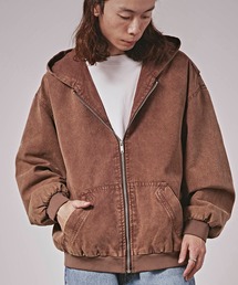 ヴィンテージ風 洗い加工 ワイドシルエット ジップパーカー スウェット トレーナー