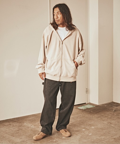 ALL RUNS(オールランズ)の「ヴィンテージ風 洗い加工 ワイドシルエット ジップパーカー(パーカー・メンズ・グレー/ベージュ/ダークブラウン/ブラック・L/M)」の15枚目の写真