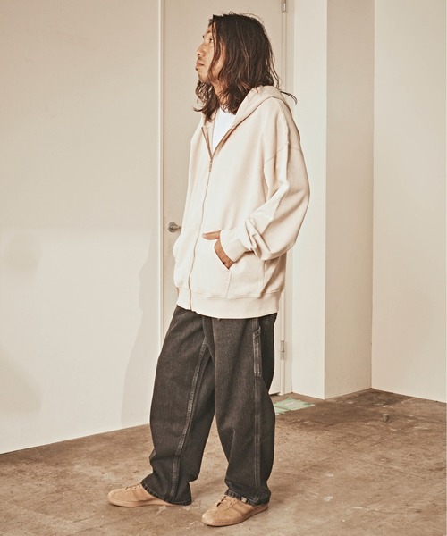 ALL RUNS(オールランズ)の「ヴィンテージ風 洗い加工 ワイドシルエット ジップパーカー(パーカー・メンズ・グレー/ベージュ/ダークブラウン/ブラック・L/M)」の14枚目の写真