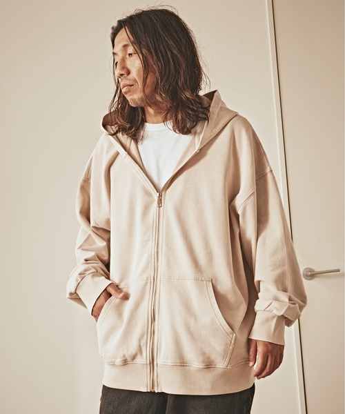 ALL RUNS(オールランズ)の「ヴィンテージ風 洗い加工 ワイドシルエット ジップパーカー(パーカー・メンズ・グレー/ベージュ/ダークブラウン/ブラック・L/M)」の11枚目の写真