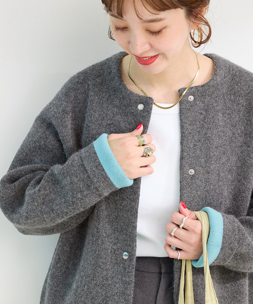 2層スムース編みニットブルゾン（カーディガン/ボレロ）｜B.C STOCK