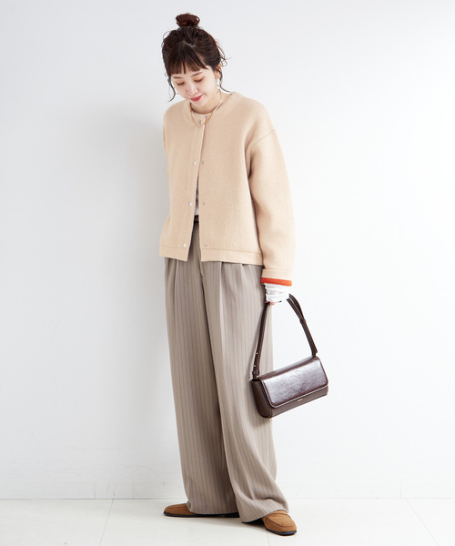 B.C STOCK(ベーセーストック)の「2層スムース編みニットブルゾン(カーディガン/ボレロ・レディース・チャコールグレー/ブラック/ベージュ/ブラウン・FREE)」の9枚目の写真
