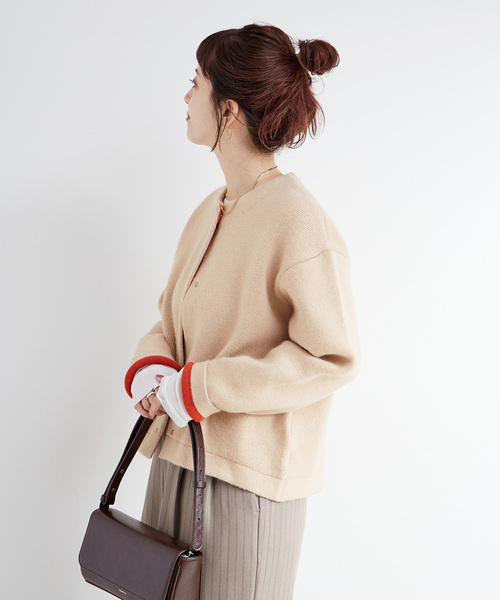 2層スムース編みニットブルゾン（カーディガン/ボレロ）｜B.C STOCK