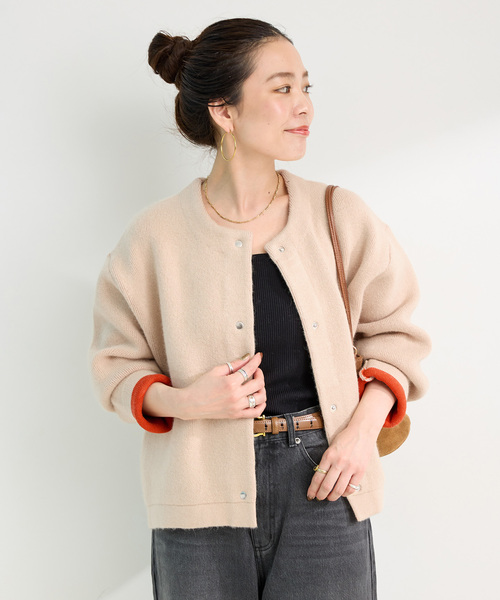 2層スムース編みニットブルゾン（カーディガン/ボレロ）｜B.C STOCK