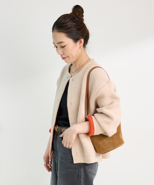 B.C STOCK(ベーセーストック)の「2層スムース編みニットブルゾン(カーディガン/ボレロ・レディース・チャコールグレー/ブラック/ベージュ/ブラウン・FREE)」の19枚目の写真