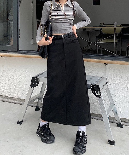 shyam inspiration(シャムインスピレーション)の「マキシ丈 モノトーン バックスリット タイトスカート(スカート・レディース・グレー/ブラック・M/L)」の11枚目の写真