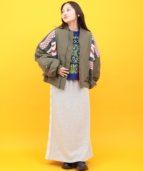 チチカカ（チチカカ）の「Orale! リメイクニットMA-1（MA-1・レディース・ブラック/カーキ・FREE）」の4枚目の写真