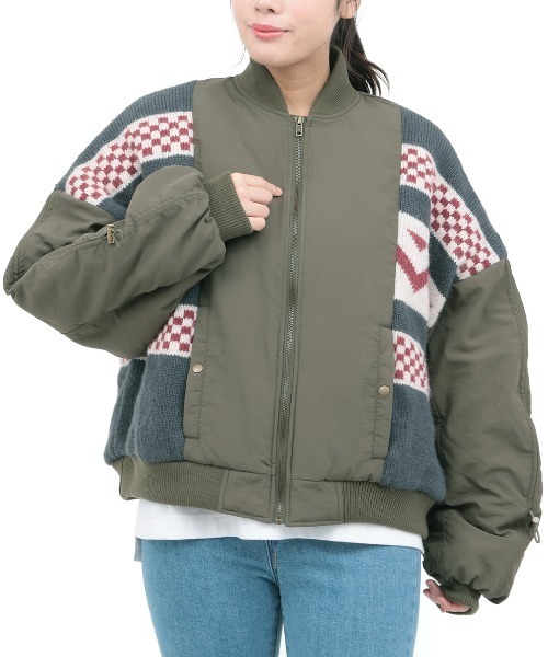 チチカカ（チチカカ）の「Orale! リメイクニットMA-1（MA-1・レディース・ブラック/カーキ・FREE）」の6枚目の写真