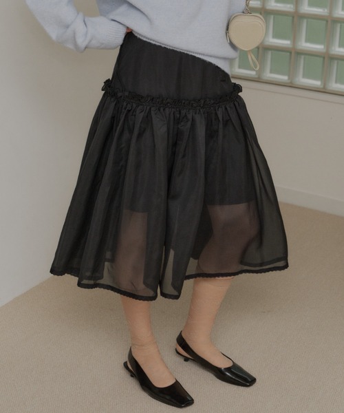 GIUNON（ジウノン）の「2way frill sheer skirt / 2wayフリルシアースカート（スカート・レディース・ブラック/ホワイト・FREE）」の2枚目の写真