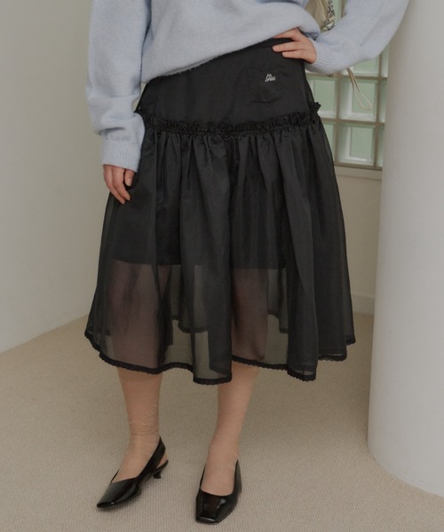 GIUNON（ジウノン）の「2way frill sheer skirt / 2wayフリルシアースカート（スカート・レディース・ブラック/ホワイト・FREE）」の8枚目の写真