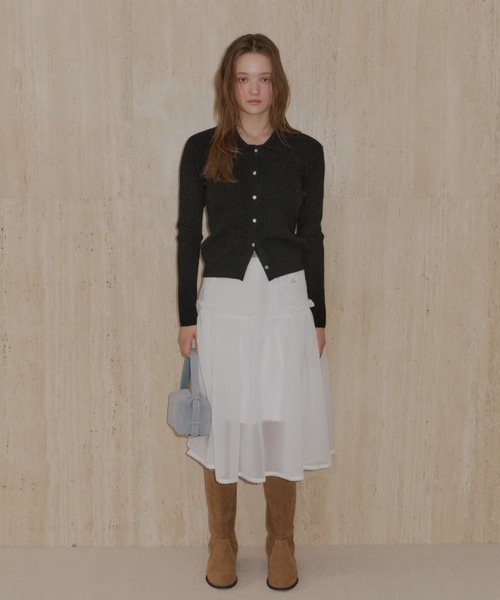 GIUNON（ジウノン）の「2way frill sheer skirt / 2wayフリルシアースカート（スカート・レディース・ブラック/ホワイト・FREE）」の9枚目の写真