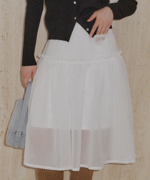 GIUNON（ジウノン）の「2way frill sheer skirt / 2wayフリルシアースカート（スカート・レディース・ブラック/ホワイト・FREE）」の17枚目の写真