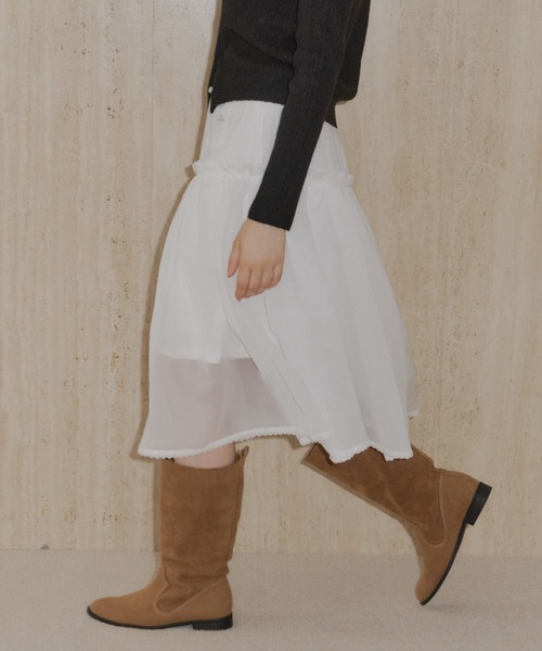 GIUNON（ジウノン）の「2way frill sheer skirt / 2wayフリルシアースカート（スカート・レディース・ブラック/ホワイト・FREE）」の12枚目の写真