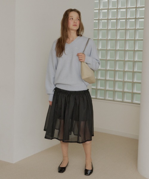 GIUNON（ジウノン）の「2way frill sheer skirt / 2wayフリルシアースカート（スカート・レディース・ブラック/ホワイト・FREE）」の7枚目の写真