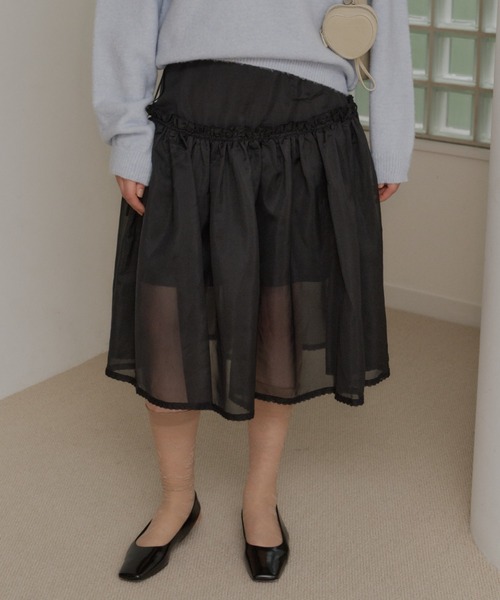 GIUNON（ジウノン）の「2way frill sheer skirt / 2wayフリルシアースカート（スカート・レディース・ブラック/ホワイト・FREE）」の5枚目の写真