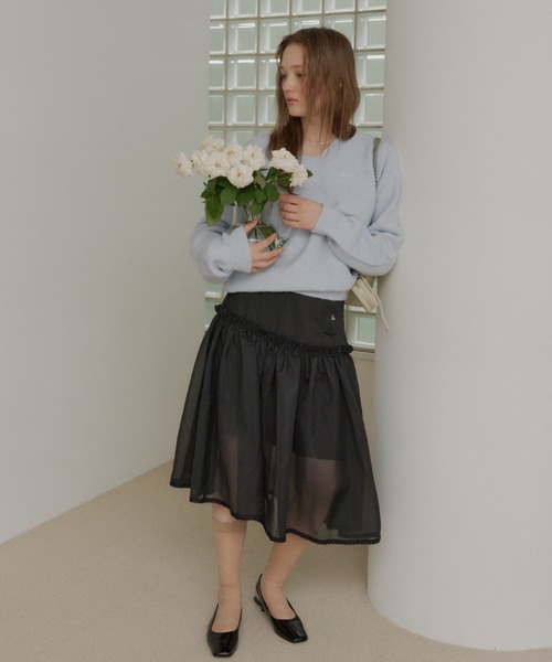 GIUNON（ジウノン）の「2way frill sheer skirt / 2wayフリルシアースカート（スカート・レディース・ブラック/ホワイト・FREE）」の4枚目の写真