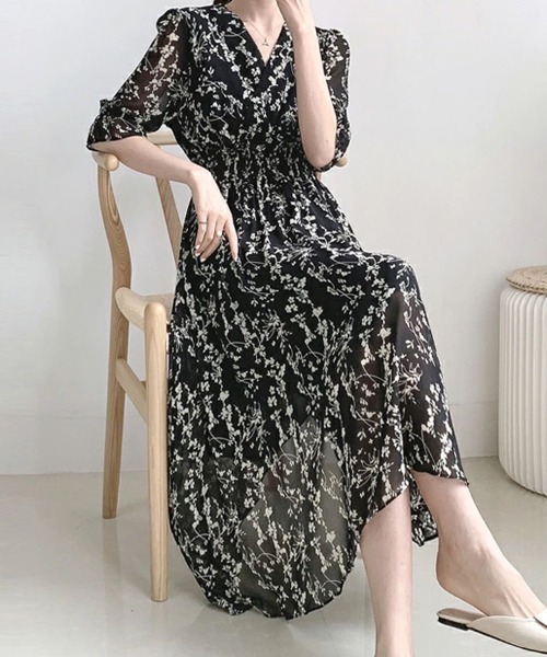 ONEP STAR(ワンピスター)の「花柄フレアシフォンワンピース(ワンピース・レディース・ブラック/ブラック系その他/ホワイト系その他/オフホワイト・FREE/LARGE)」の16枚目の写真