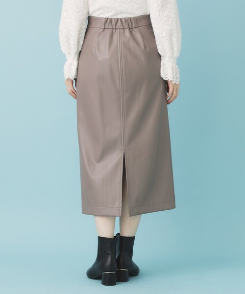 セール】レザー調ストレッチAラインロングスカート【洗える