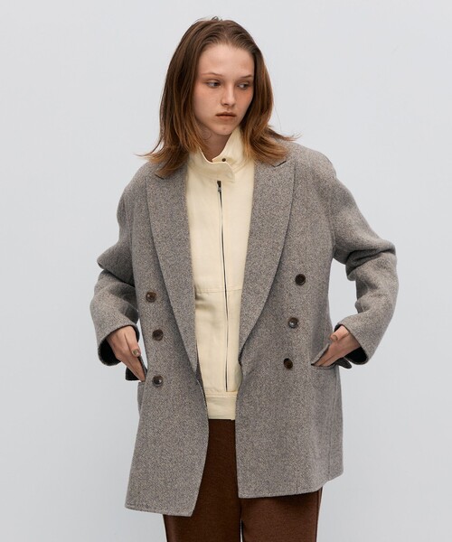 オートミールダブルフェイス リバージャケットコート（テーラード