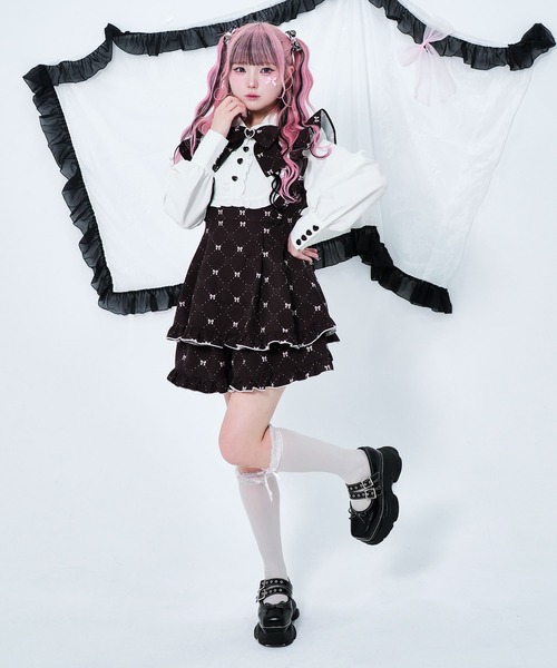 Magia Charm(マギアチャーム)の「【3点セット】モノグラムセットアップ / ミニワンピ ショートパンツ リボン(ワンピース・レディース・ブラック/ピンク・F)」の6枚目の写真
