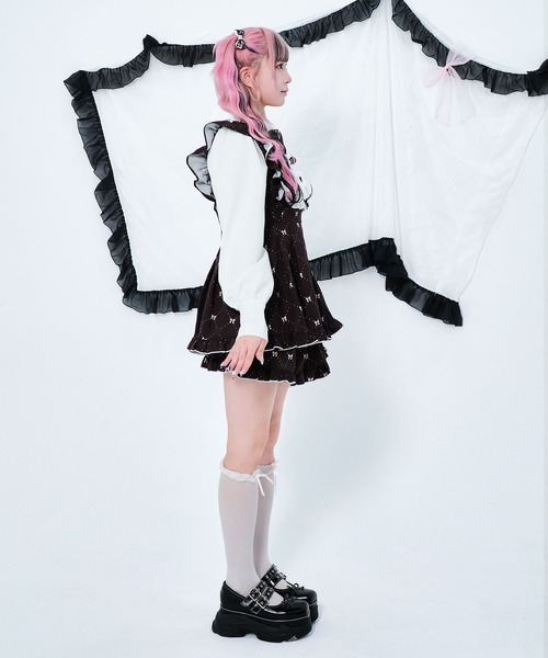 Magia Charm(マギアチャーム)の「【3点セット】モノグラムセットアップ / ミニワンピ ショートパンツ リボン(ワンピース・レディース・ブラック/ピンク・F)」の7枚目の写真