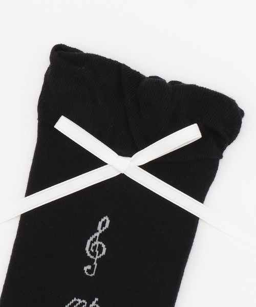 mezzo piano Junior(メゾピアノジュニア)の「音符&リボンハイソックス♪(ソックス/靴下・キッズ・オフホワイト/ブラック・S(22-25cm))」の3枚目の写真