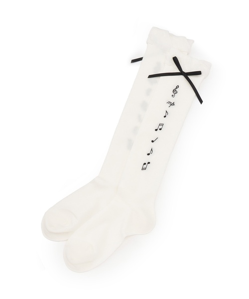 mezzo piano Junior(メゾピアノジュニア)の「音符&リボンハイソックス♪(ソックス/靴下・キッズ・オフホワイト/ブラック・S(22-25cm))」の6枚目の写真