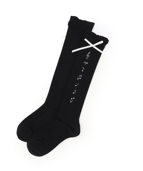 mezzo piano Junior(メゾピアノジュニア)の「音符&リボンハイソックス♪(ソックス/靴下・キッズ・オフホワイト/ブラック・S(22-25cm))」の7枚目の写真