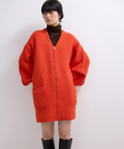 ADAM ET ROPE'(アダムエロペ)の「【WEB限定】ミックスパターンジップミドルカーディガン(カーディガン/ボレロ・レディース・ライトグレー/ベージュ系その他/レッド系その他・FREE)」の3枚目の写真