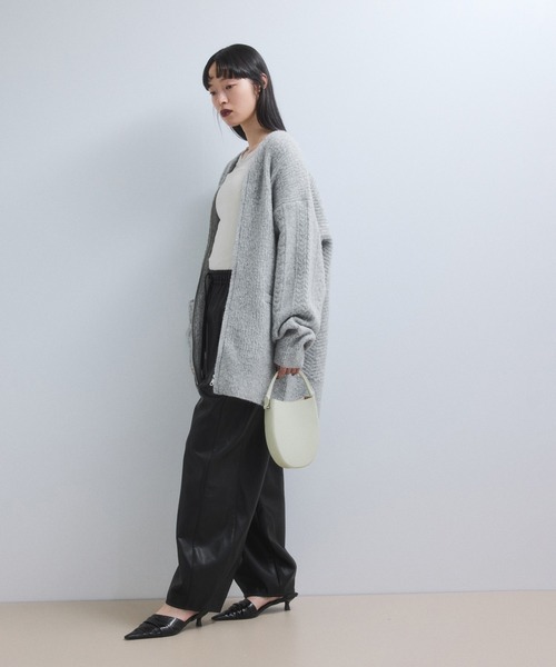ADAM ET ROPE'(アダムエロペ)の「【WEB限定】ミックスパターンジップミドルカーディガン(カーディガン/ボレロ・レディース・ライトグレー/ベージュ系その他/レッド系その他・FREE)」の5枚目の写真
