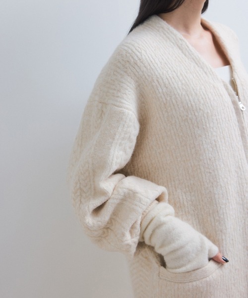 ADAM ET ROPE'(アダムエロペ)の「【WEB限定】ミックスパターンジップミドルカーディガン(カーディガン/ボレロ・レディース・ライトグレー/ベージュ系その他/レッド系その他・FREE)」の8枚目の写真