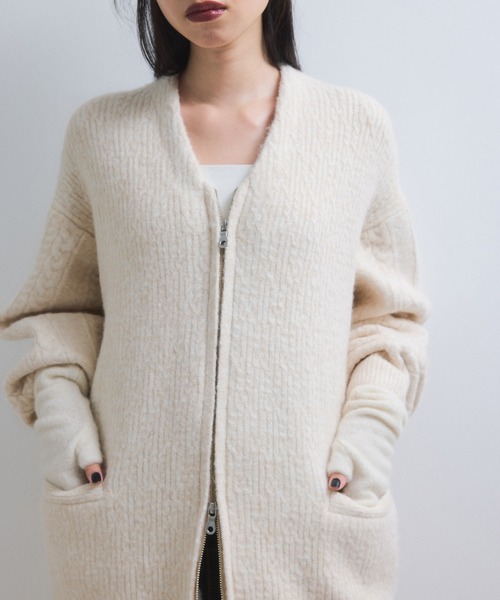 ADAM ET ROPE'(アダムエロペ)の「【WEB限定】ミックスパターンジップミドルカーディガン(カーディガン/ボレロ・レディース・ライトグレー/ベージュ系その他/レッド系その他・FREE)」の9枚目の写真