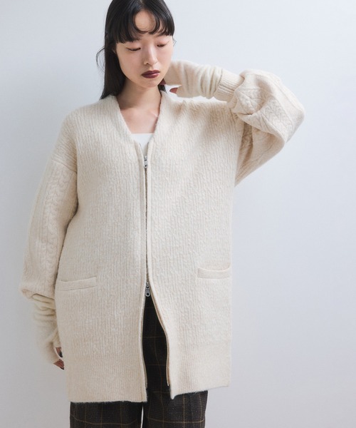 ADAM ET ROPE'(アダムエロペ)の「【WEB限定】ミックスパターンジップミドルカーディガン(カーディガン/ボレロ・レディース・ライトグレー/ベージュ系その他/レッド系その他・FREE)」の10枚目の写真