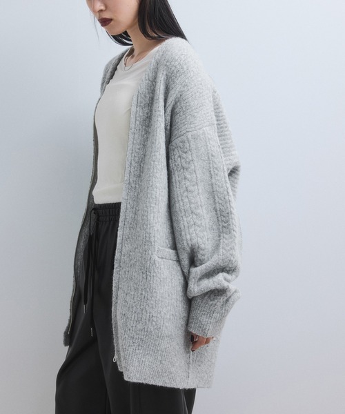 ADAM ET ROPE'(アダムエロペ)の「【WEB限定】ミックスパターンジップミドルカーディガン(カーディガン/ボレロ・レディース・ライトグレー/ベージュ系その他/レッド系その他・FREE)」の12枚目の写真