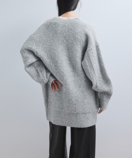 ADAM ET ROPE'(アダムエロペ)の「【WEB限定】ミックスパターンジップミドルカーディガン(カーディガン/ボレロ・レディース・ライトグレー/ベージュ系その他/レッド系その他・FREE)」の13枚目の写真