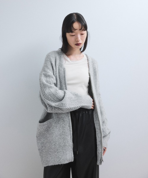 ADAM ET ROPE'(アダムエロペ)の「【WEB限定】ミックスパターンジップミドルカーディガン(カーディガン/ボレロ・レディース・ライトグレー/ベージュ系その他/レッド系その他・FREE)」の14枚目の写真