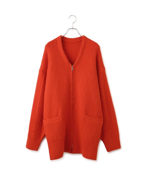 【レッド系（61）】【WEB限定】ミックスパターンジップミドルカーディガン ADAM ET ROPE'｜【WEB限定】ミックスパターンジップミドルカーディガン