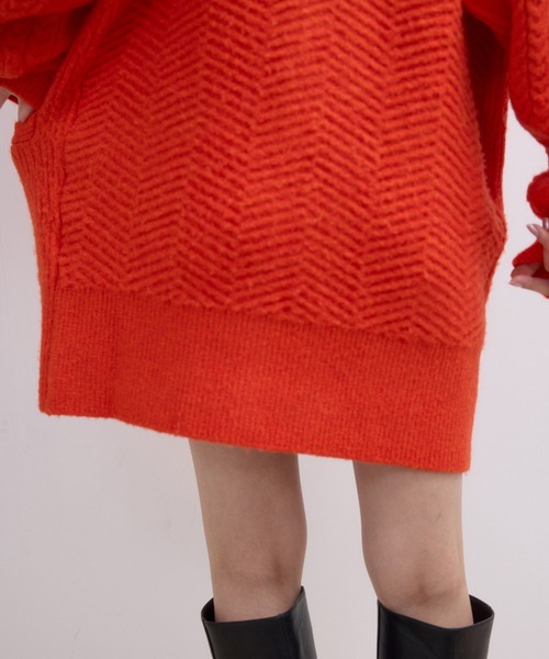 【レッド系（61）】【WEB限定】ミックスパターンジップミドルカーディガン ADAM ET ROPE'｜【WEB限定】ミックスパターンジップミドルカーディガン