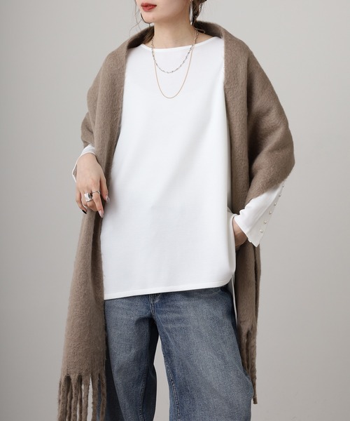 OMNES（オムネス）の「ソフトダンボールニット袖口パールボタンドルマンプルオーバー（Tシャツ/カットソー・レディース・ブラック/オフホワイト・FREE）」の13枚目の写真