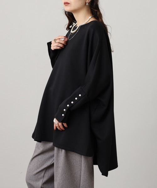 OMNES（オムネス）の「ソフトダンボールニット袖口パールボタンドルマンプルオーバー（Tシャツ/カットソー・レディース・ブラック/オフホワイト・FREE）」の18枚目の写真