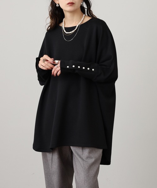 OMNES（オムネス）の「ソフトダンボールニット袖口パールボタンドルマンプルオーバー（Tシャツ/カットソー・レディース・ブラック/オフホワイト・FREE）」の16枚目の写真