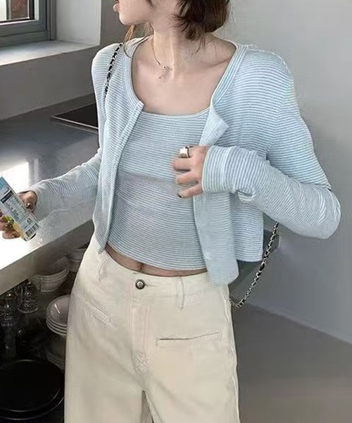 Chiina（チーナ）の「Chiina /【お得なセットアイテム】　クロップドカーディガン＆キャミソールセット（カーディガン/ボレロ・レディース・イエロー/パープル/ライトブルー・FREE）」の3枚目の写真